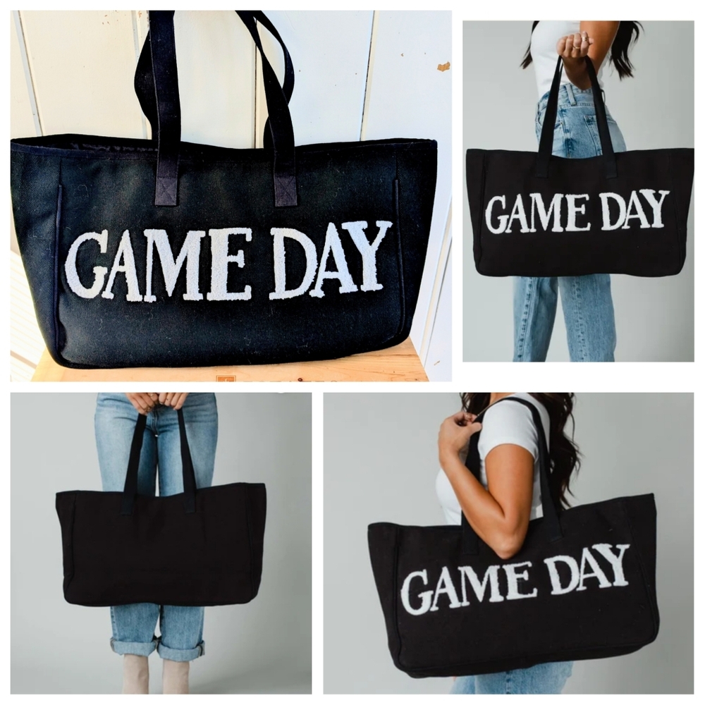 Game Day Oversized Black Tote Bag NWT